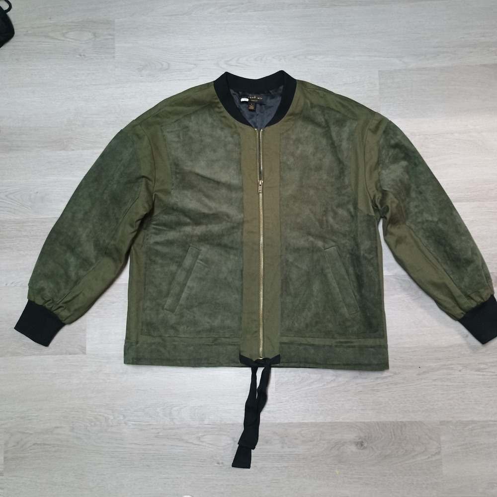Current Air Los Angeles Green Canvas Suede Bomber Style Jacket Size Small